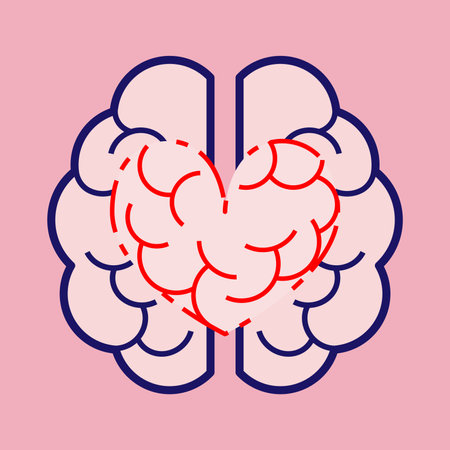 A stylized brain with a heart shape integrated at the center, symbolizing the balance between logic and emotion, suggesting harmony between mental and emotional intelligence.のイラスト素材