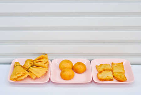 Fried sweet cream bun. Fried taro with chicken.Toong-Thong 