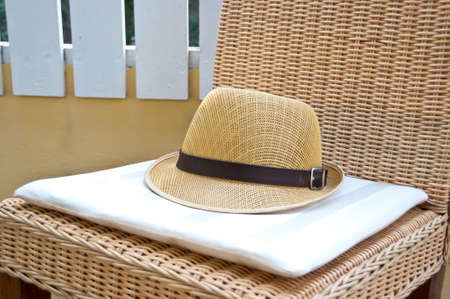 hat on the chairの写真素材