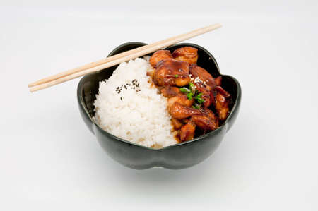 Teriyaki Chicken Rice on whie backgroundの写真素材