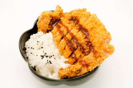 rice and fried pork cutlet with japanese sweet sauceの写真素材