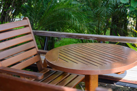 something on table in gardenの写真素材