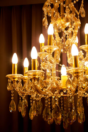 shining chandelier and curtainの写真素材