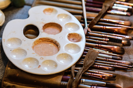 Set of professional make up brushes and cosmeticの写真素材