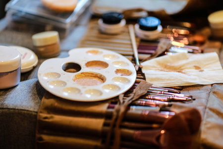 Set of professional make up brushes and cosmeticの写真素材