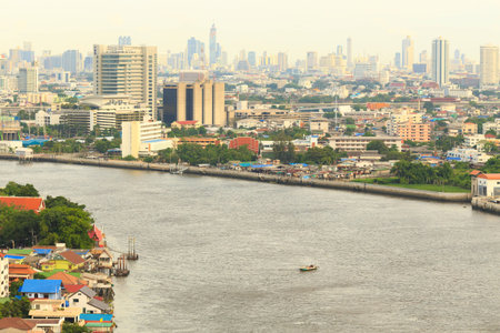 Chao Phraya river Bangkok cityscapeのeditorial素材