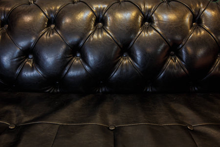 Luxurious Black leather sofa detail close upの写真素材