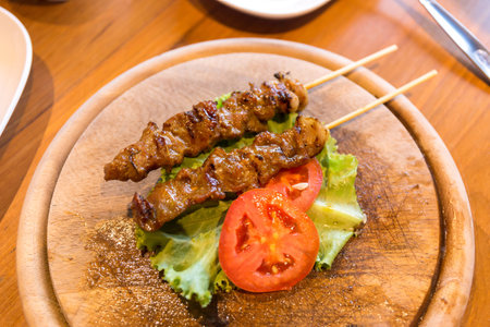 Grilled beef steak and tomato , lettuceの写真素材