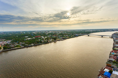 Evening metropolis sky and river in Bangkokの写真素材