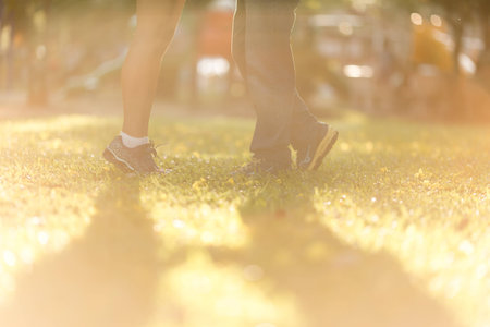 couple in love walking in the park
