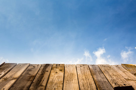 Wooden Floor with blue skyの写真素材