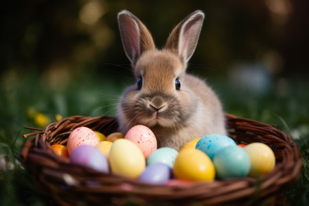 Bunny with Easter basket eggsの素材