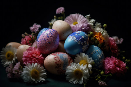 Easter eggs with flowersの素材