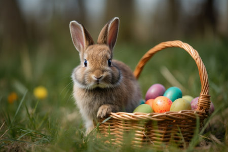 Bunny with Easter basket eggsの素材