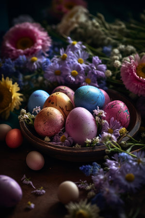 Easter eggs with flowersの素材