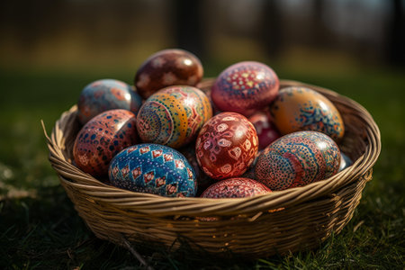 Easter eggs in a basketの素材