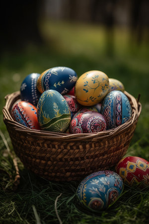 Easter eggs in a basketの素材