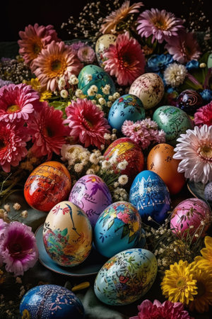 Easter eggs with flowersの素材