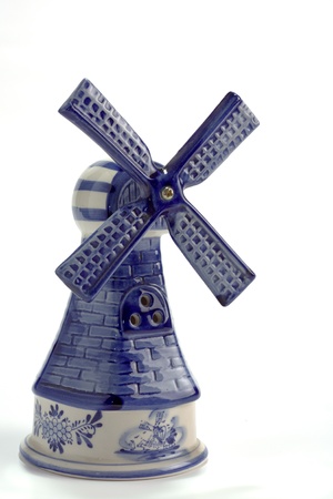 Vintage Blue Delft Porcelain Windmill isolated on whiteの写真素材
