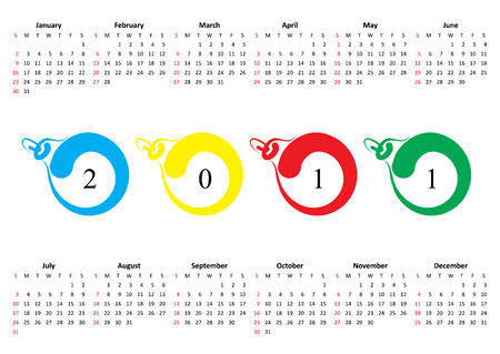 horizontal oriented calendar grid of 2011 . Sunday is first day of weekのイラスト素材