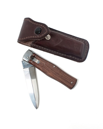 Clasp stineless knife on a white background with clippig pathの写真素材