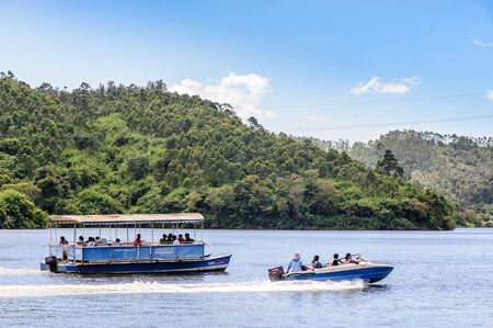 Boating on Misty Lake in Munnar, Anachal road, 10 October 2016, Kerala, Idukki district, Indiaのeditorial素材