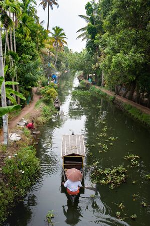 Tourist boats in backwaters of Alappuzha (Alleppey), Kerala state, Indiaのeditorial素材
