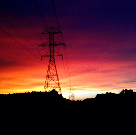 Power lines during sunset