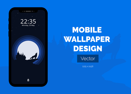 Wolf howling at the moon mobile wallpaper designのイラスト素材