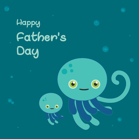 Cute little jellyfish with his father. Happy fathers day celebration. For magazine, book, poster, Greeting card, children invitation and web pages.のイラスト素材