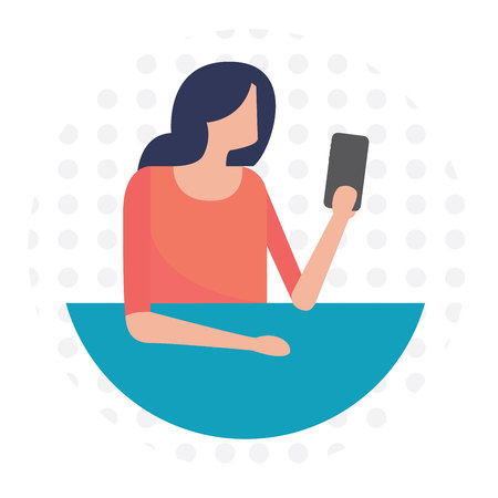 Woman using mobile phone vector image. Flat styleのイラスト素材