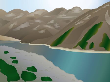 Picturesque landscape with a lake in the mountainsのイラスト素材