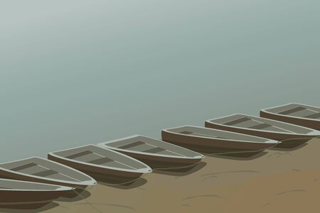 The boats are mooring on the lakeのイラスト素材