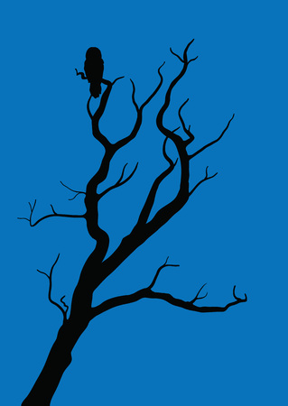 withered tree with owl on night dark backgroundのイラスト素材