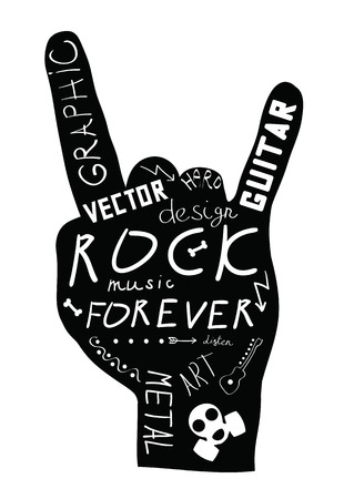 Rock hand sign with hand drawn typography design.のイラスト素材