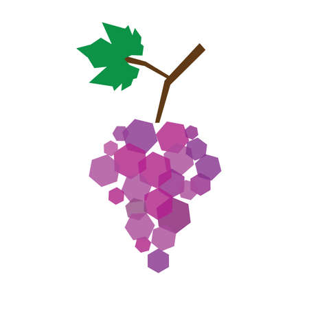 Vector grapes logo. Flat grape isolated symbol. Geometric shape grapes vine made from hexagons. Concept for winery, wine menu.のイラスト素材