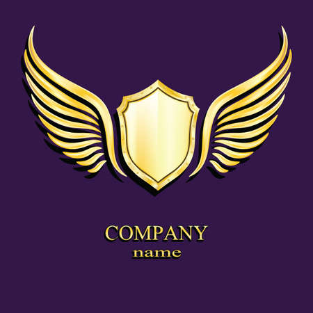 winged shield golden logo / vector illustrationのイラスト素材
