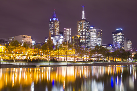 Melbourne cityscape at night with illuminated buildingsのeditorial素材
