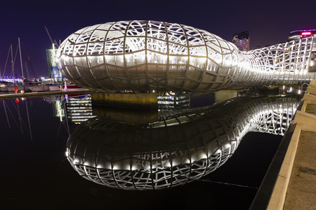 Melbourne Australia  May 18 2015: Night view of Webb Bridge in Docklands Melbourne Australia. Webb Bridge is a winning design for pedestriancycle bridge in Melbourne Australia.のeditorial素材