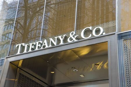 Melbourne, Australia - August 8, 2015: Tiffany and Co. logo sign on their store located in the heart...