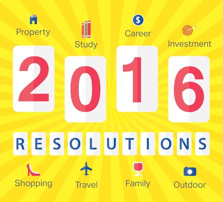 Stylish design for 2016 New Year's resolutions with icons in flat designの写真素材