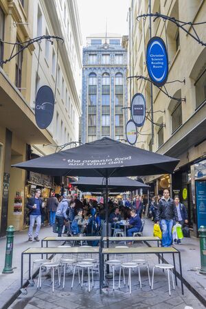 Melbourne, Australia - August 30, 2015:  People in cafes in Degraves street in Melbourne in the morning. Degraves Street is one of the famous city laneways in Melbourne.のeditorial素材