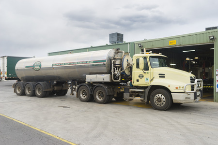 Allansford, Australia - November 25, 2015: Close-up of milk transport vehicle outside the factory in Allansford, Victoria. The company is the oldest dairy producer in Australia.のeditorial素材
