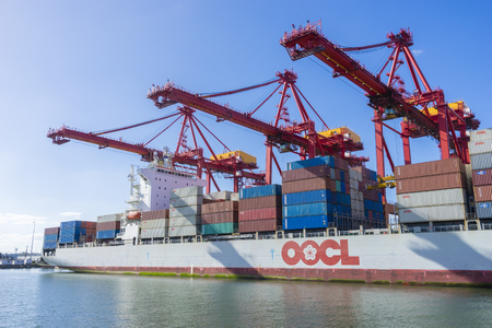 Melbourne, Australia - July 31, 2016: Containers to be unloaded in a container ship berthed at Swanson Dock in the Port of Melbourne that handles more than one third of Australia's container trade.のeditorial素材