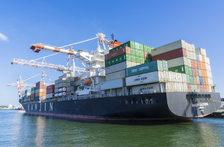 Melbourne, Australia - July 31, 2016: Containers to be unloaded in a container ship berthed at Swanson Dock in the Port of Melbourne that handles more than one third of Australia's container trade.のeditorial素材