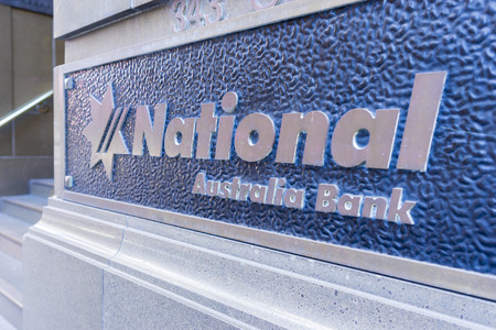 Sydney, Australia - June 26, 2016: Close-up of National Australia Bank signage. NAB is one of the four largest banks in Australia.のeditorial素材