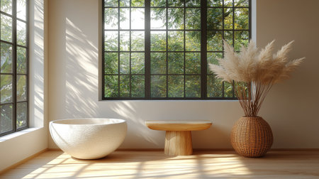 Soft light brown background with natural, clay-inspired tone and ambient shadows for serene feelの素材