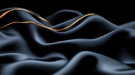 Radiating gold lines emerging from the top left corner over smooth black satin folds, creating movement and eleganceの素材