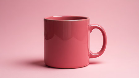 Classic ceramic mug mockup set in a soft pink monotone studio background, angled slightlyの素材