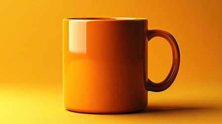 Handmade-style ceramic mug mockup sitting in the middle of a mustard yellow monotone backgroundの素材